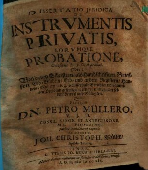 Dissertatio iuridica de instrumentis privatis eorumque probatione