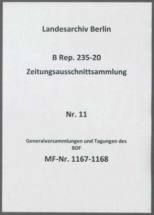 Generalversammlungen und Tagungen des BDF