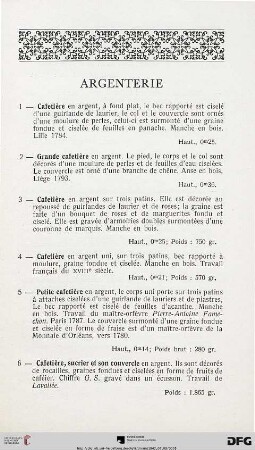 Argenterie (Nr. 1-143)