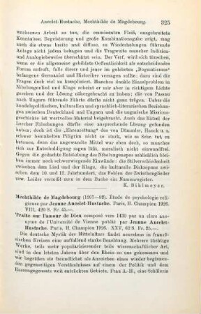 325-327 [Rezension] Ancelet-Hustache, Jeanne, Mechtilde de Magdebourg