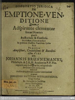 Dissertatio De emtione venditione