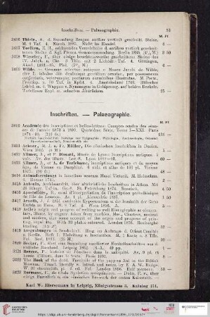 Inschriften. Palaeographie (Nr. 3410 - 3562)