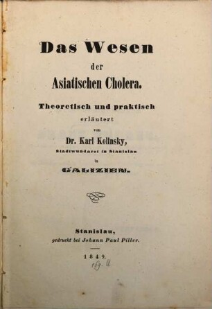 Das Wesen der Asiatischen Cholera