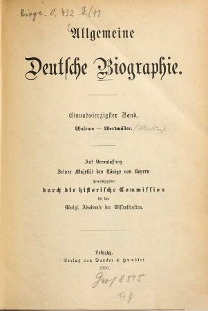 Allgemeine Deutsche Biographie, 41. Walram - Werdmüller