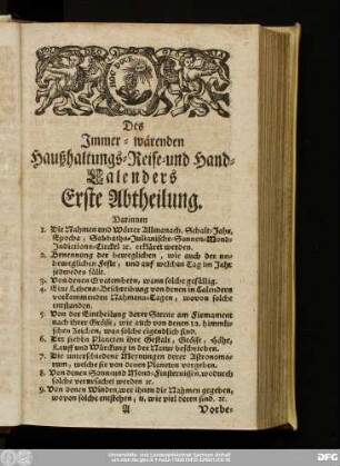 Des Immer-wärenden Haußhaltungs- Reise- und Hand-Calenders ...