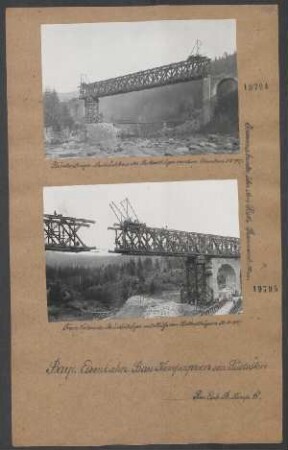 Freier Vorbau der Brückenträger mit Hilfe von Ballastträgern 30.10.1917. (Jaremezabrücke über den Pruth. Spannweite 81m)