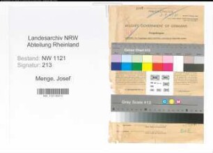 Entnazifizierung Josef Menge , geb. 18.10.1903 (Grosshaendler)