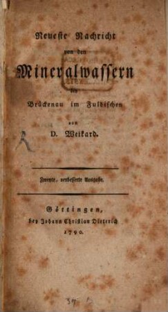 Nachricht von den Mineralwassern bey Brückenau im Fuldischen