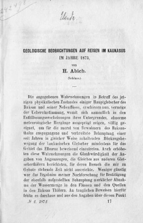 Geologische Beobachtungen auf Reisen im Kaukasus im Jahre 1873 : von H. Abich. [3], (Schluss.)