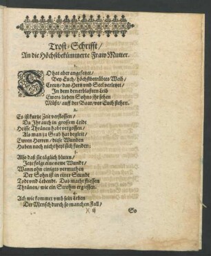 Trost-Schrifft/ An die Höchstbekümmerte Fraw Mutter.