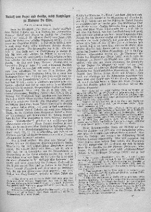 Rudolf von Beyer und Goethe, nebst Nachträgen zu Madame Du Titre