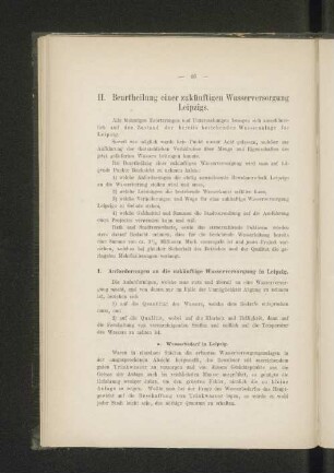 II. Beurtheilung einer zukünftigen Wasserversorgung Leipzigs.