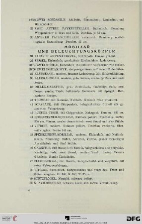 Mobiliar und Beleuchtungskörper (Nr. 31-130)