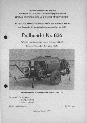 Aufsattel-Hochdruckspritzmaschine Minitox