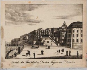 Die Treppe zur Brühlschen Terrasse vom Schlossplatz, rechts das Fürstenbergische Haus (Finanzhaus) und das Palais Brühl (um 1900 für Ständehaus abgerissen)