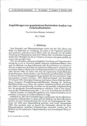 Empfehlungen zur quantitativen floristischen Analyse von Grünlandbeständen