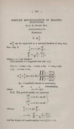 Complex multiplication of elliptic functions.