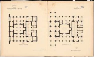 Zentralfriedhof für Berlin, Berlin-Charlottenburg Schinkelwettbewerb 1876: Leichenhalle: Grundriss Untergeschoss, Erdgeschoss 1:100; Maßstabsleiste