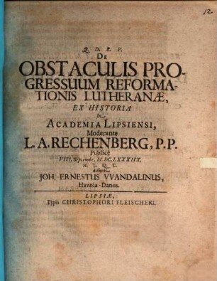 De obstaculis progressuum reformationis Lutheranae