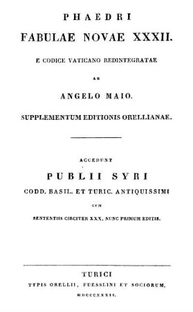 Fabulae Novae XXXII. E Codice Vaticano Redintegratae