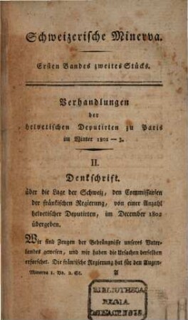 Schweizerische Minerva. 1,2. 1803/04