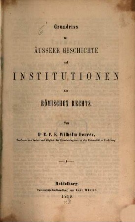Grundriss für äussere Geschichte und Institutionen des römischen Rechts