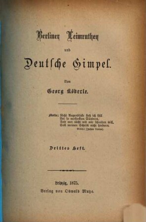Berliner Leimruthen und Deutsche Gimpel : Von Georg Köberle. 3