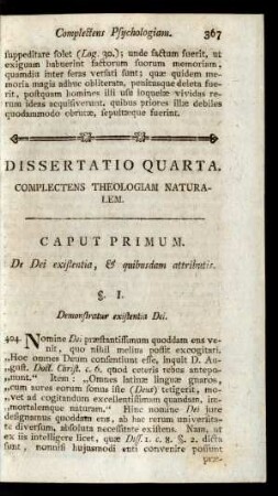 Dissertatio Quarta. Complectens Theologiam Naturalem