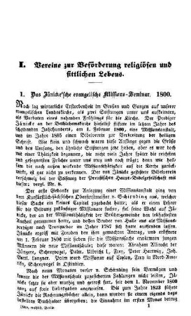 I. Vereine zur Beförderung religiösen und sittlichen Lebens