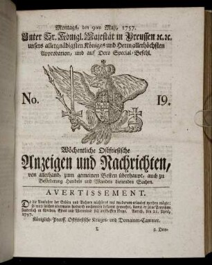 No. 19. Montags, den 9ten Maji, 1757.