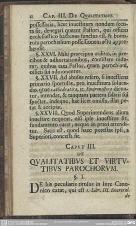 Caput III. De Qualitatibus Et Virtutibus Parochorum