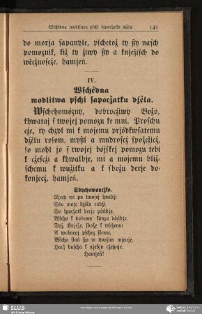 IV. Wschědna modlitwa pschi sapocžatku dźěła