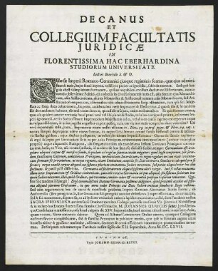 Decanus Et Collegium Facultatis Juridicae In Florentissima...