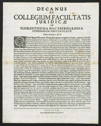 Decanus Et Collegium Facultatis Juridicae In Florentissima...