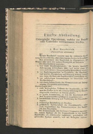 Fünfte Abtheilung. Chirurgische Operationen, welche am Bauche oder Unterleibe unternommen werden.