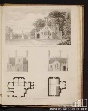 Plate 5. Design No. 2. For an ornamental cottage or gate lodge to a park. Elevation B, see plan. Elevation A, see plan.