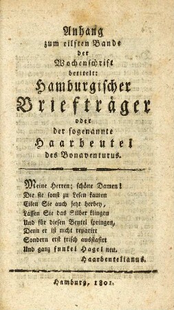 Anhang zum eilften Bande der Wochenschrift