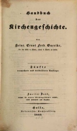 Handbuch der Kirchengeschichte, 2. Neuere Kirchengeschichte : nebst Zeittafeln u. Register