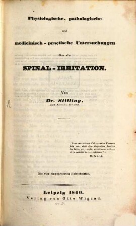 Physiologische, pathologische und medicinische-praktische Untersuchungen über die Spinal-Irritation