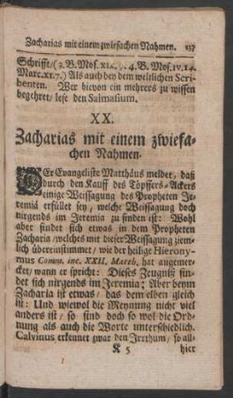 XX. Zacharias mit einem zwiefachen Nahmen