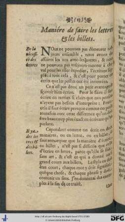Maniére de faire les lettres et les billets.