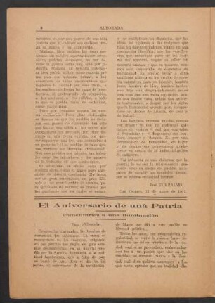 El Aniversario de una Patria : Comentarios a una iluminación