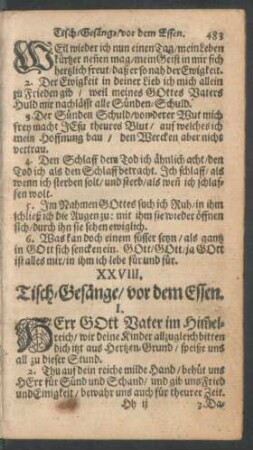 XXVIII. Tisch-Gesänge/ vor dem Essen.