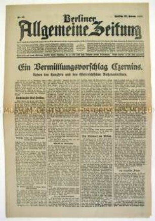 Tageszeitung "Berliner Allgemeine Zeitung" u.a. zu den Friedensverhandlungen des österreichischen Außenministers Czernin