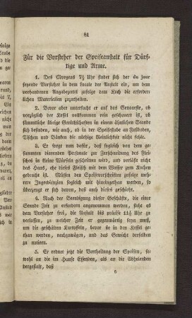 Für die Vorsteher der Speiseanstalt für Dürftige und Arme