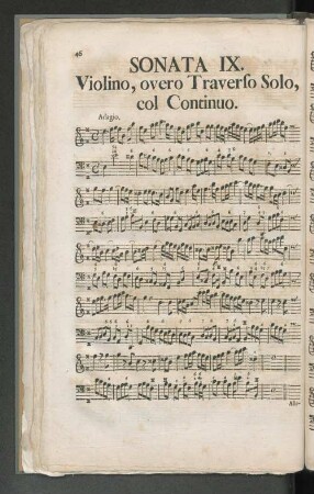 Sonata IX. Violino, overo Traverso Solo, col Continuo.