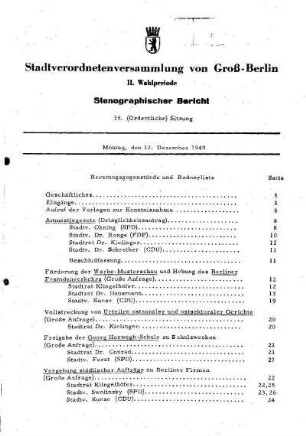 Nr. 35, 12. Dezember 1949, Ordentliche Sitzung