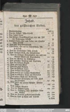 Inhalt der geistreichen Lieder.