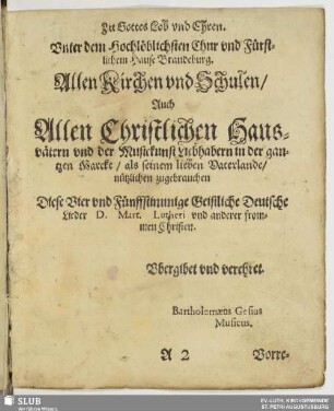 Zu Gottes Lob und Ehren [Widmung]