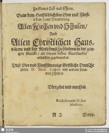 Zu Gottes Lob und Ehren [Widmung]
